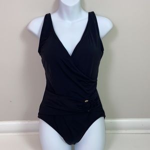 Michael Kors l Black One Piece Swimsuit W/ Gold Ring Size 10